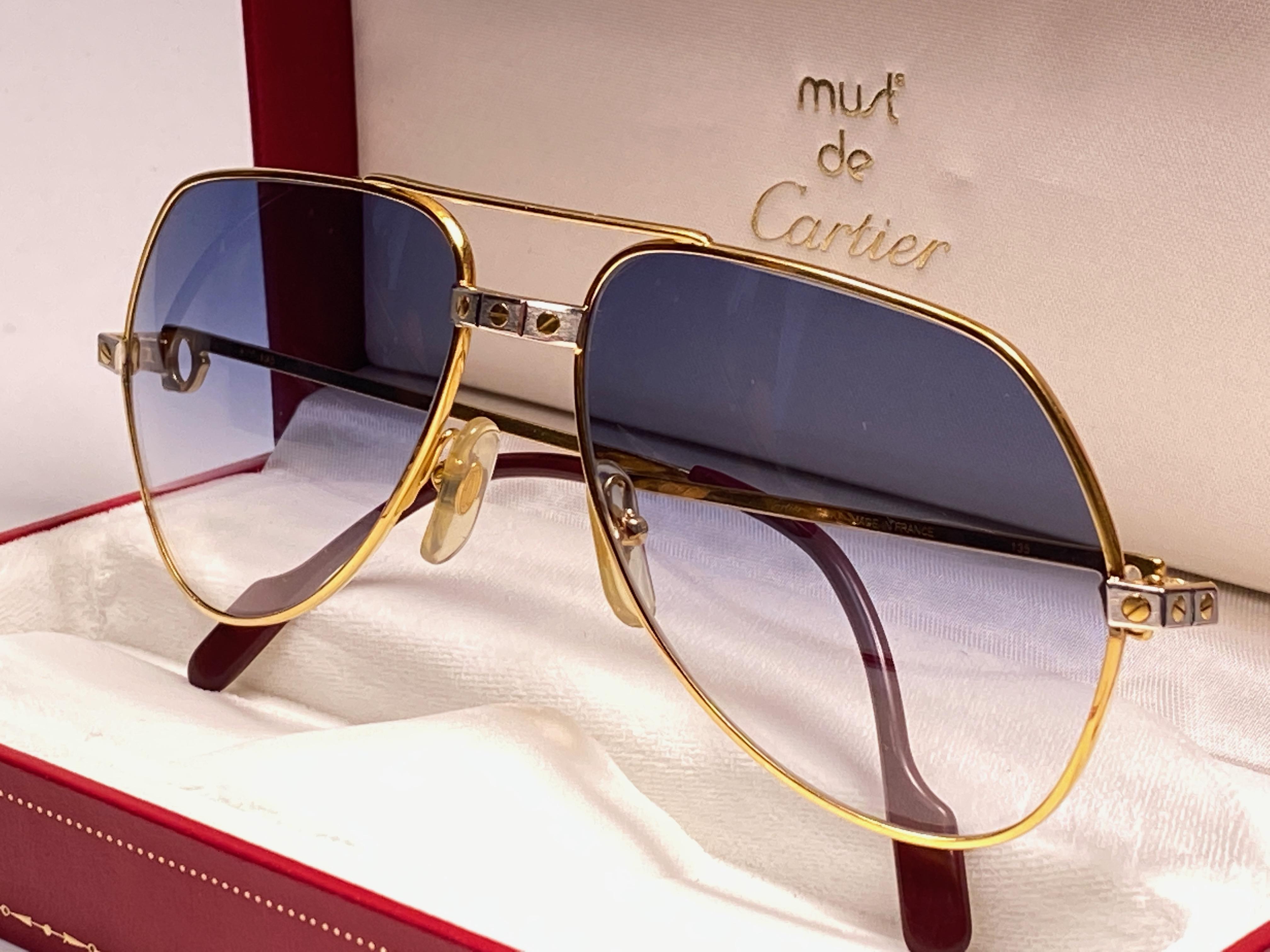 Occhiali da sole Cartier Viti 1983 59mm 18K placcato blu Francia in vendita 5