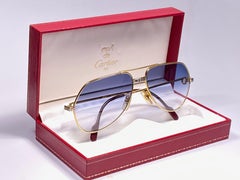 Cartier Santos Screws 1983 59mm 18K Heavy Plated Blue Lens Sunglasses France