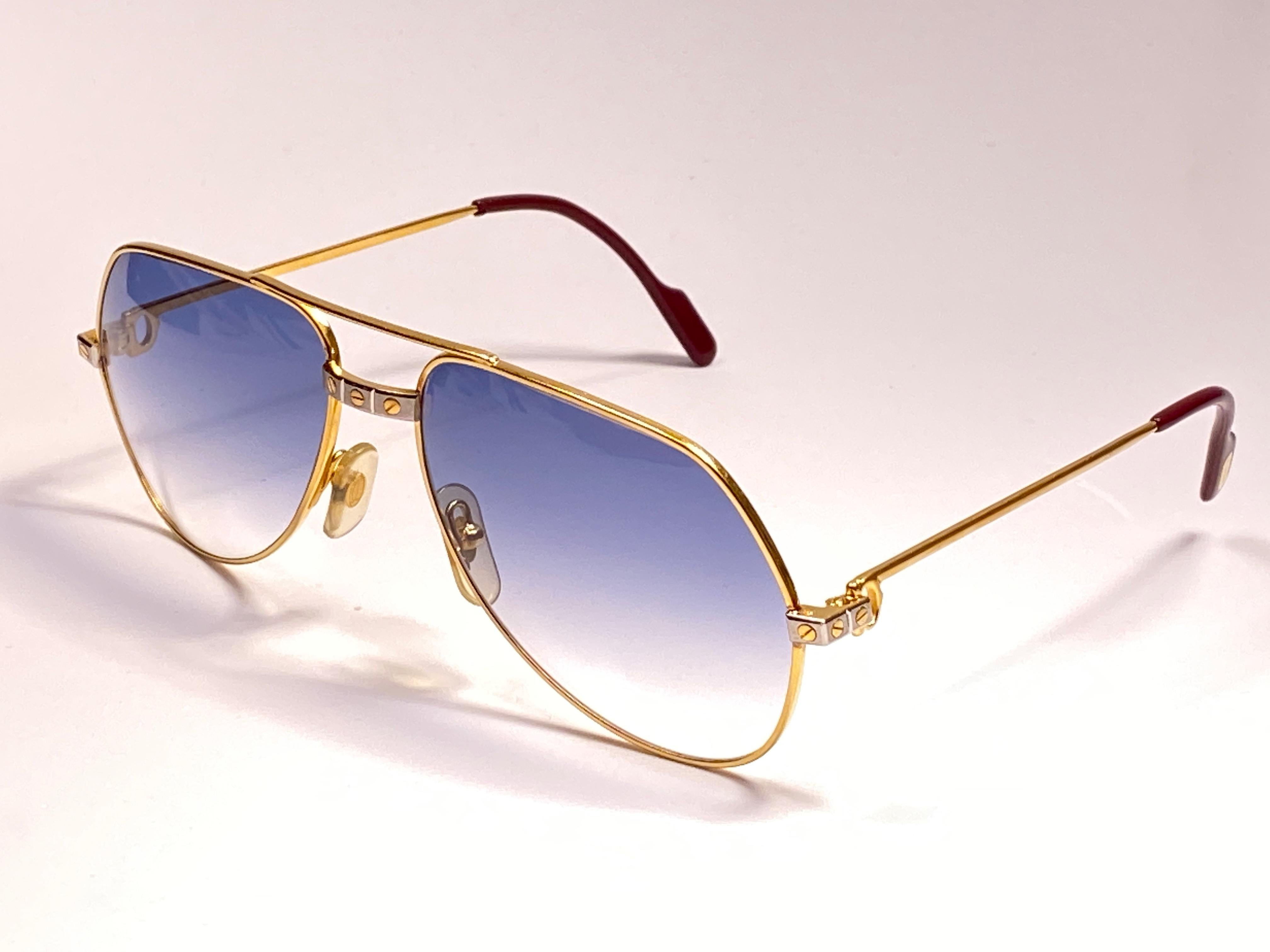 Cartier Santos Screws 1983 59mm 18K Heavy Plated Blue Lens Sunglasses France 2
