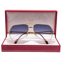 Vintage Cartier Santos Screws 1983 59mm 18K Heavy Plated Blue Lens Sunglasses France