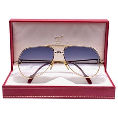 Cartier Santos Screws 1983 59mm 18K Heavy Plated Blue Lens Sunglasses France