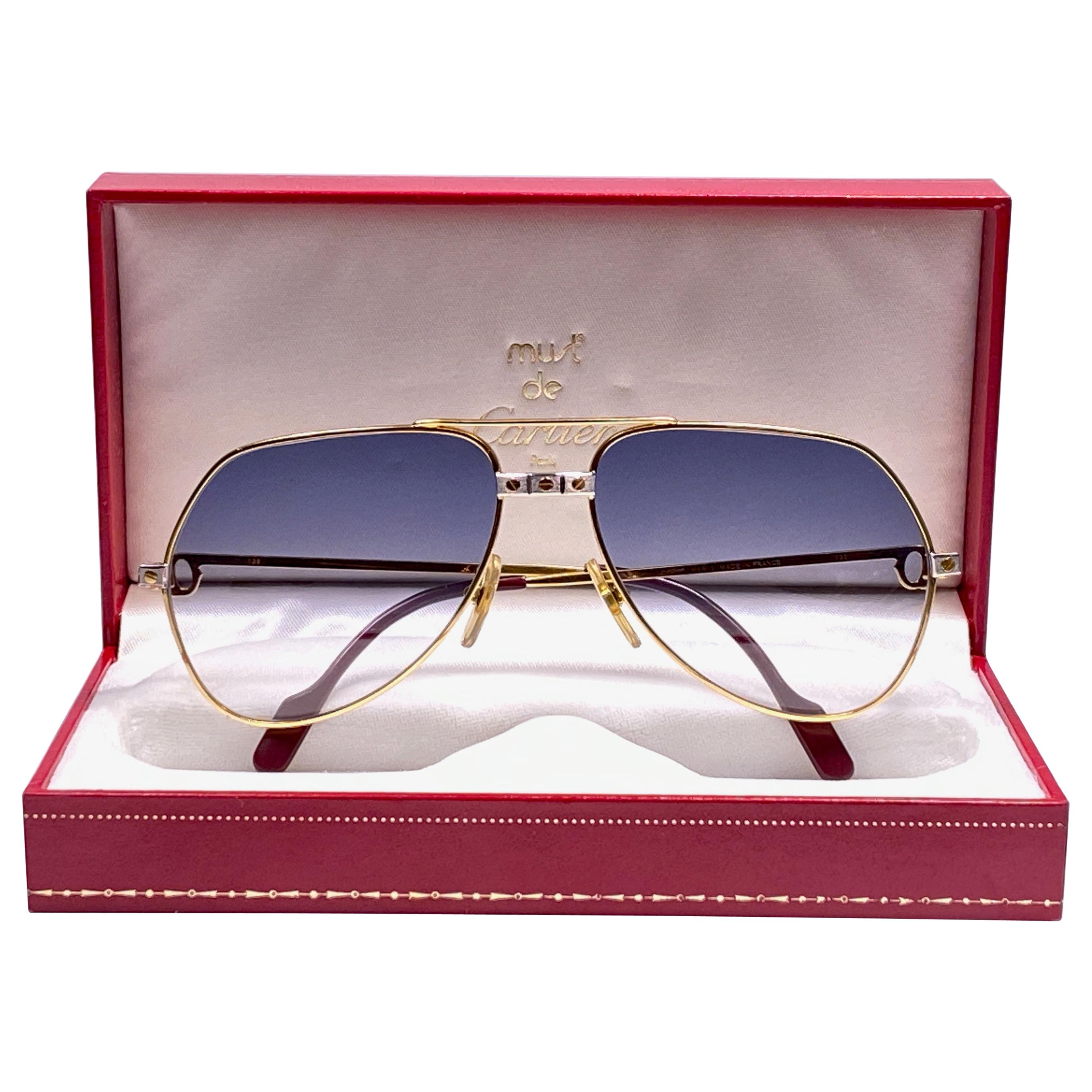 Occhiali da sole Cartier Viti 1983 59mm 18K placcato blu Francia