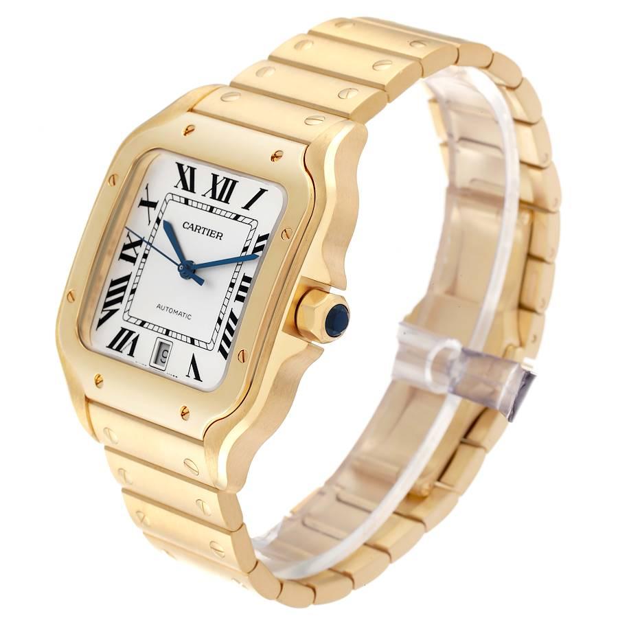 Cartier Santos Silver Dial Large 18k Yellow Gold Mens Watch WGSA0029 In Excellent Condition For Sale In Atlanta, GA