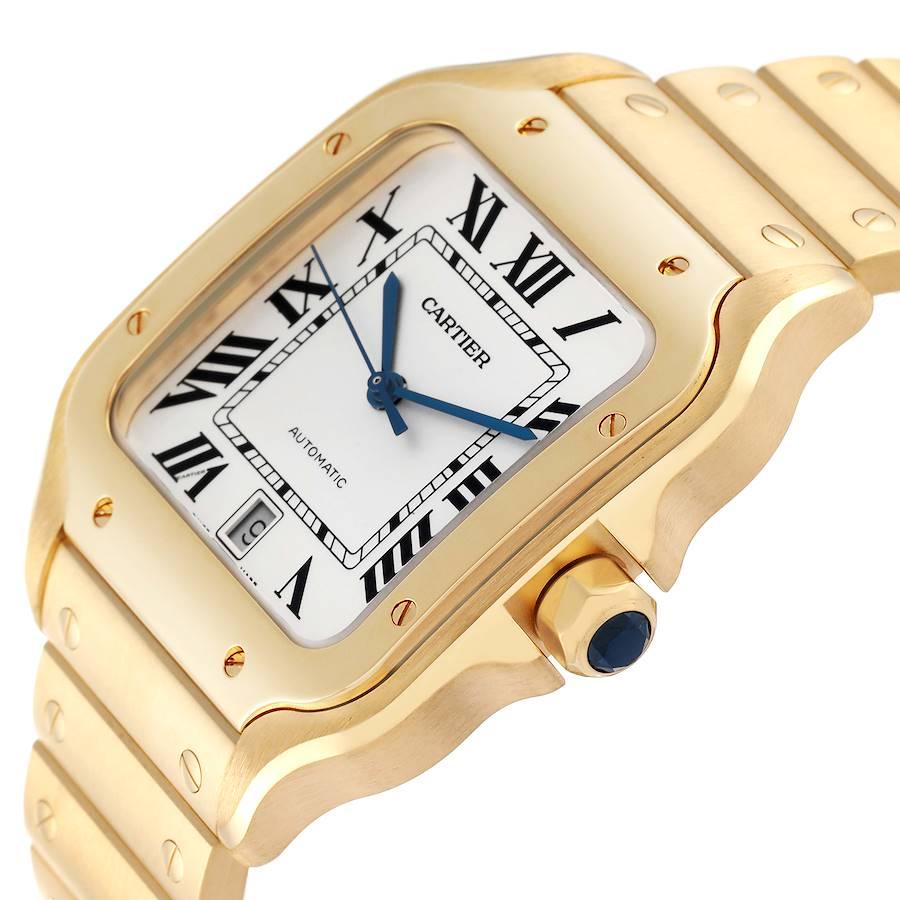 Men's Cartier Santos Silver Dial Large 18k Yellow Gold Mens Watch WGSA0029 For Sale