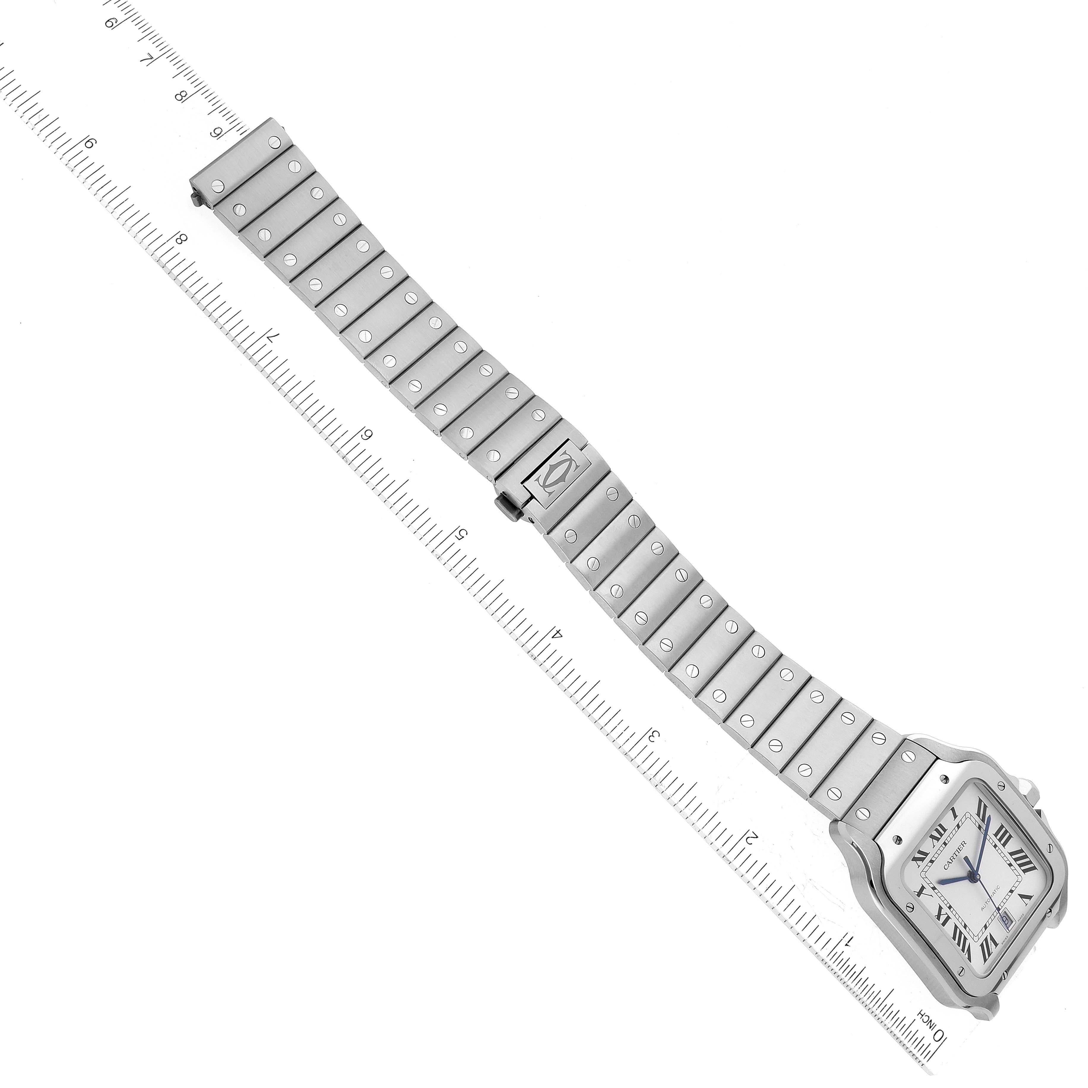 Cartier Santos Silver Dial Large Steel Mens Watch WSSA0018 Box Card 3