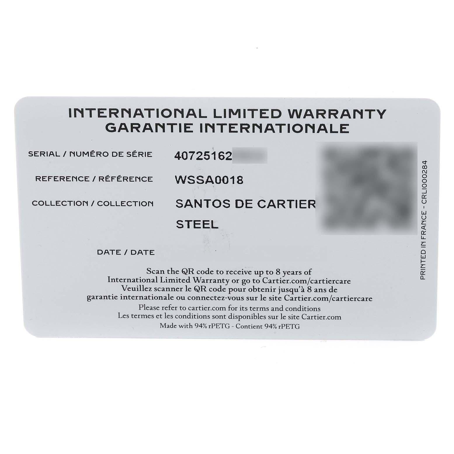 Cartier Santos Silver Dial Large Steel Mens Watch WSSA0018 Box Card 4