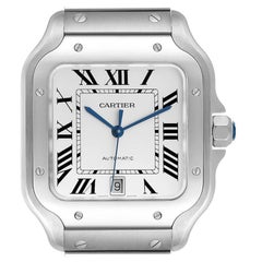Cartier Santos Quadrante Argento Grande Orologio da Uomo in Acciaio WSSA0018 Scheda Scatola