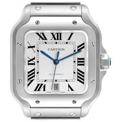 Cartier Santos Silver Dial Large Steel Mens Watch WSSA0018 Box Card