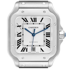 Cartier Santos Silver Dial Large Steel Mens Watch WSSA0018 Box Card