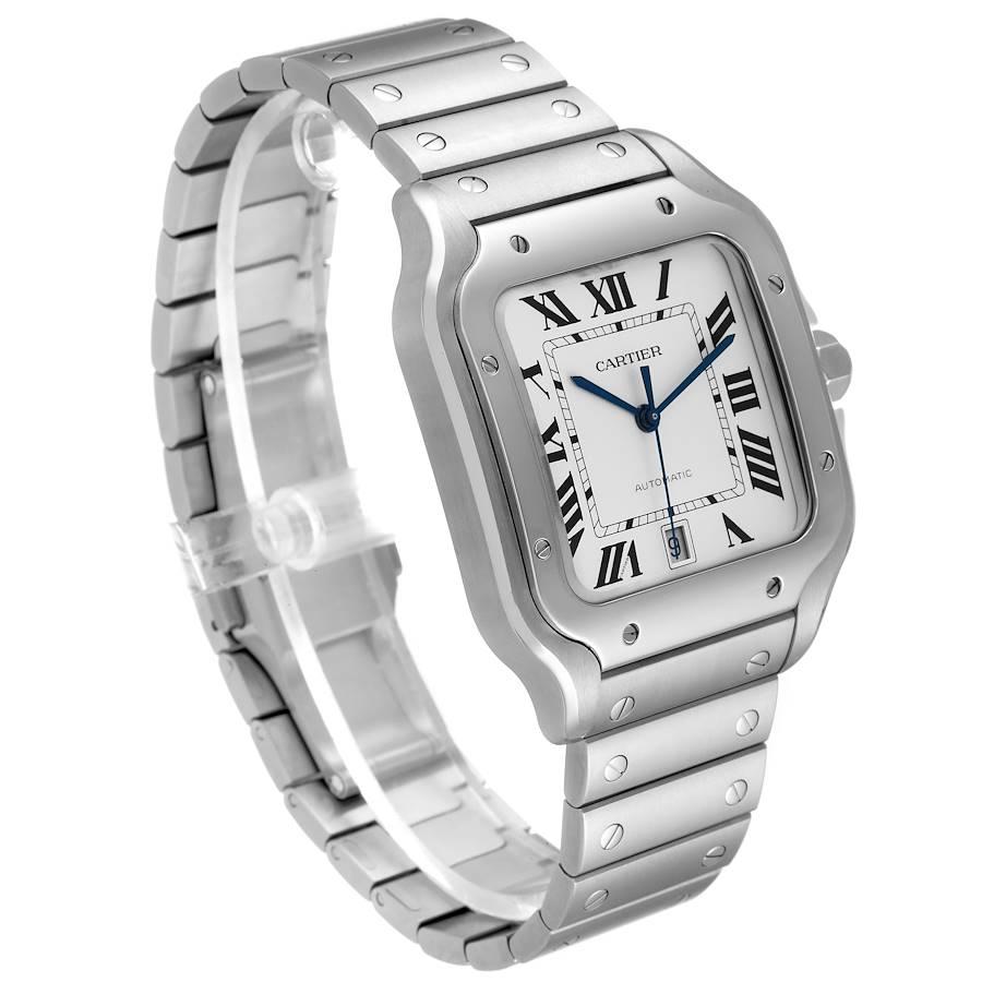 Cartier Cartier Santos Große Stahl-Herrenuhr mit Silber Zifferblatt WSSA0018 Ungetragen im Zustand „Hervorragend“ im Angebot in Atlanta, GA