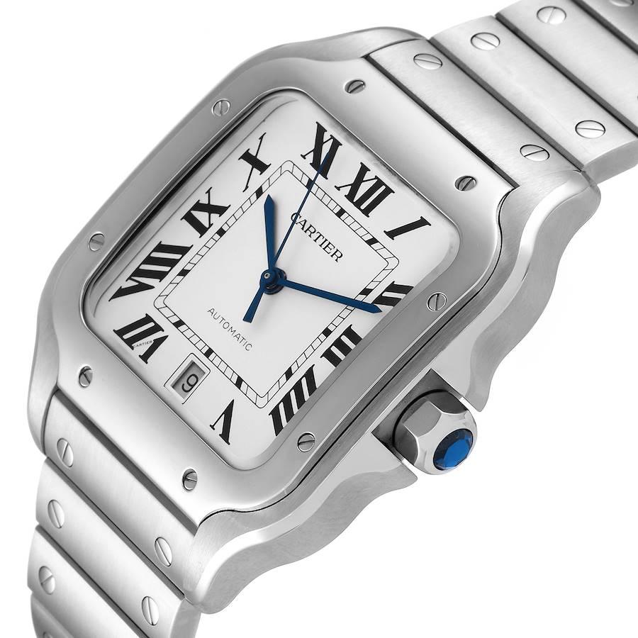 Men's Cartier Santos Silver Dial Large Steel Mens Watch WSSA0018 Unworn For Sale