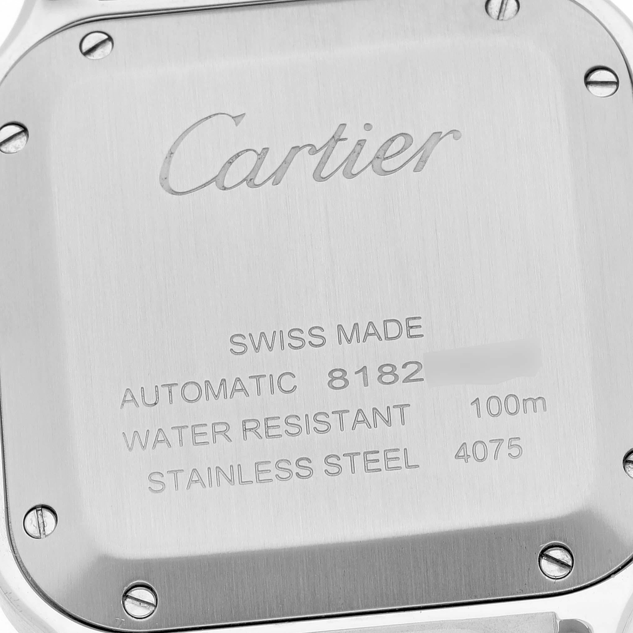 Cartier Santos Silber Zifferblatt Medium Stahl Herrenuhr WSSA0029 Karte im Angebot 2