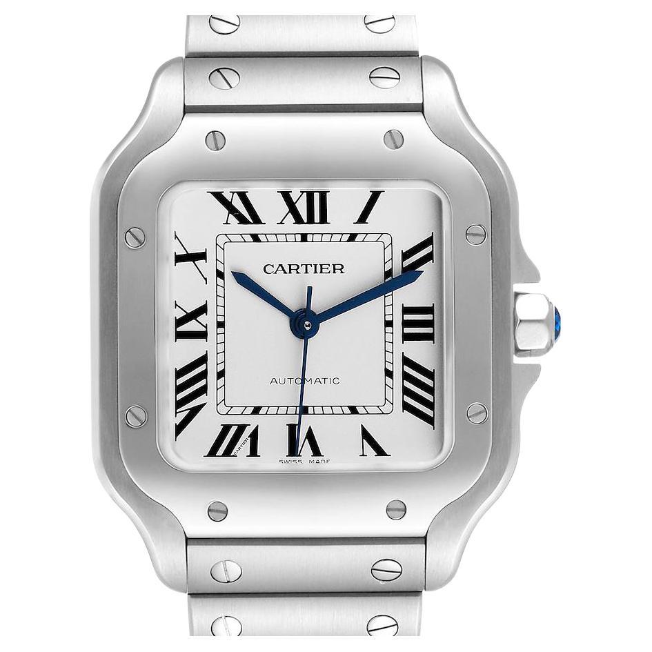 Cartier Santos Silver Dial Medium Steel Mens Watch WSSA0029 Unworn