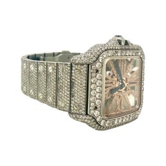 Cartier Santos Skeleton Full Pave in Steel and 18k Rose Gold Large 25 TCW