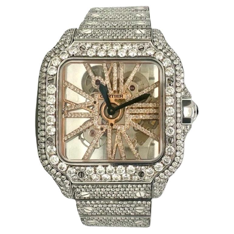Cartier Santos Skeleton Full Pave in Steel and 18k Rose Gold Large 25 TCW