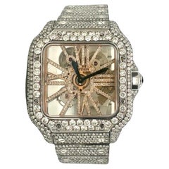 Cartier Santos Skeleton entièrement pavé en acier et or rose 18 carats, grand modèle, 25 carats