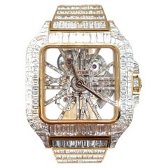 Cartier Santos Skeleton Iced Out Rose Gold Custom Diamond Watch, WHSA0015