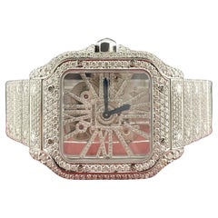 Cartier Santos SKELETON Herrenuhr 40mm Stahl Roman Iced Out 22ct VS Diamanten
