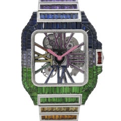 Cartier Santos Skeleton Multi Color Sapphire Watch 18 Karat in Stock