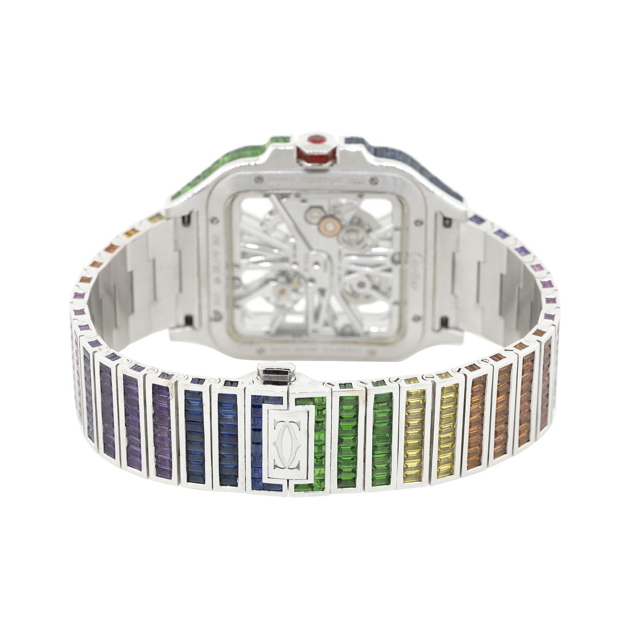 Cartier Santos Skelett-Uhr 18 Karat mit mehrfarbigem Saphir und Saphir, auf Lager für Damen oder Herren im Angebot