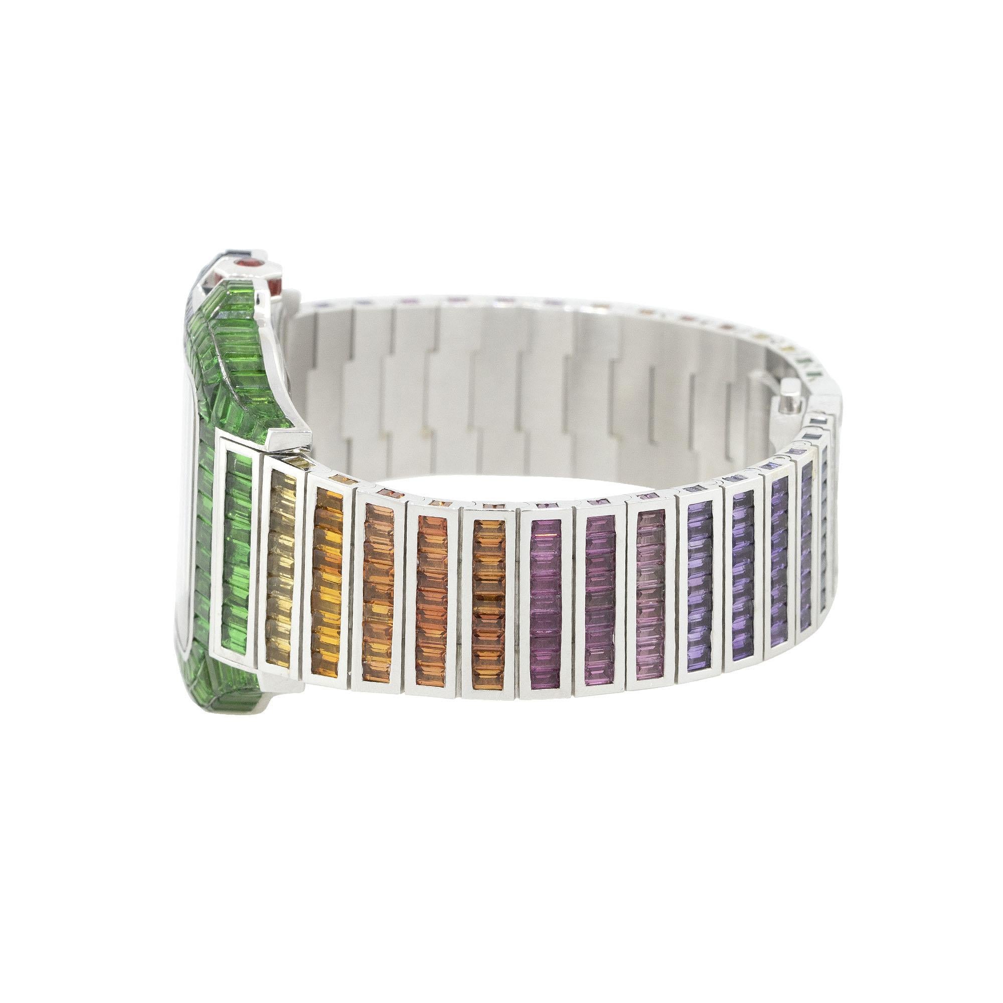 Women's or Men's Cartier Santos Skeleton Multi Color Sapphire Watch 18 Karat in Stock