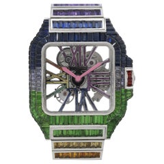 Cartier Santos Skeleton Multi Color Sapphire Watch 18 Karat in Stock