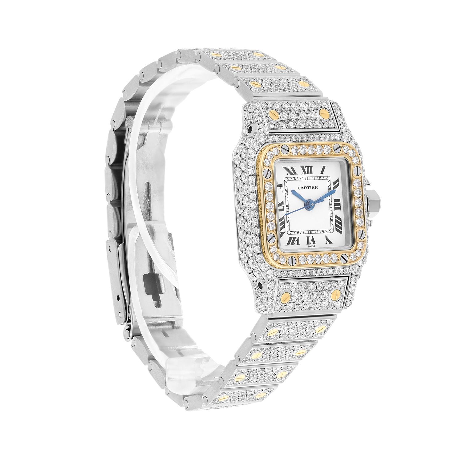Cartier Santos Stainless Steel & 18K Yellow Gold Automatic Ladies Watch In Excellent Condition For Sale In New York, NY