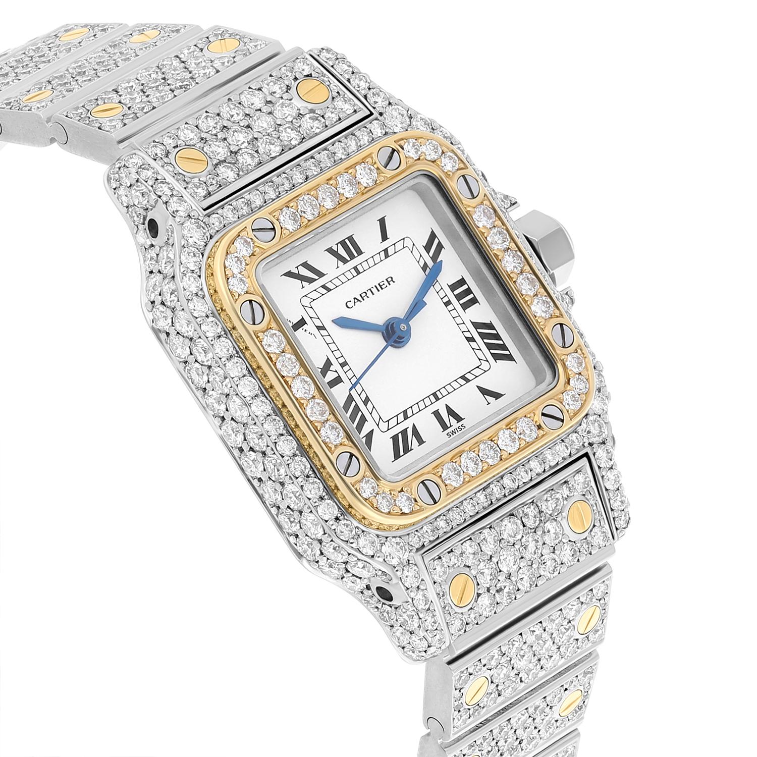 Cartier Santos Edelstahl & 18K Gelbgold Automatik-Damenuhr im Angebot 1