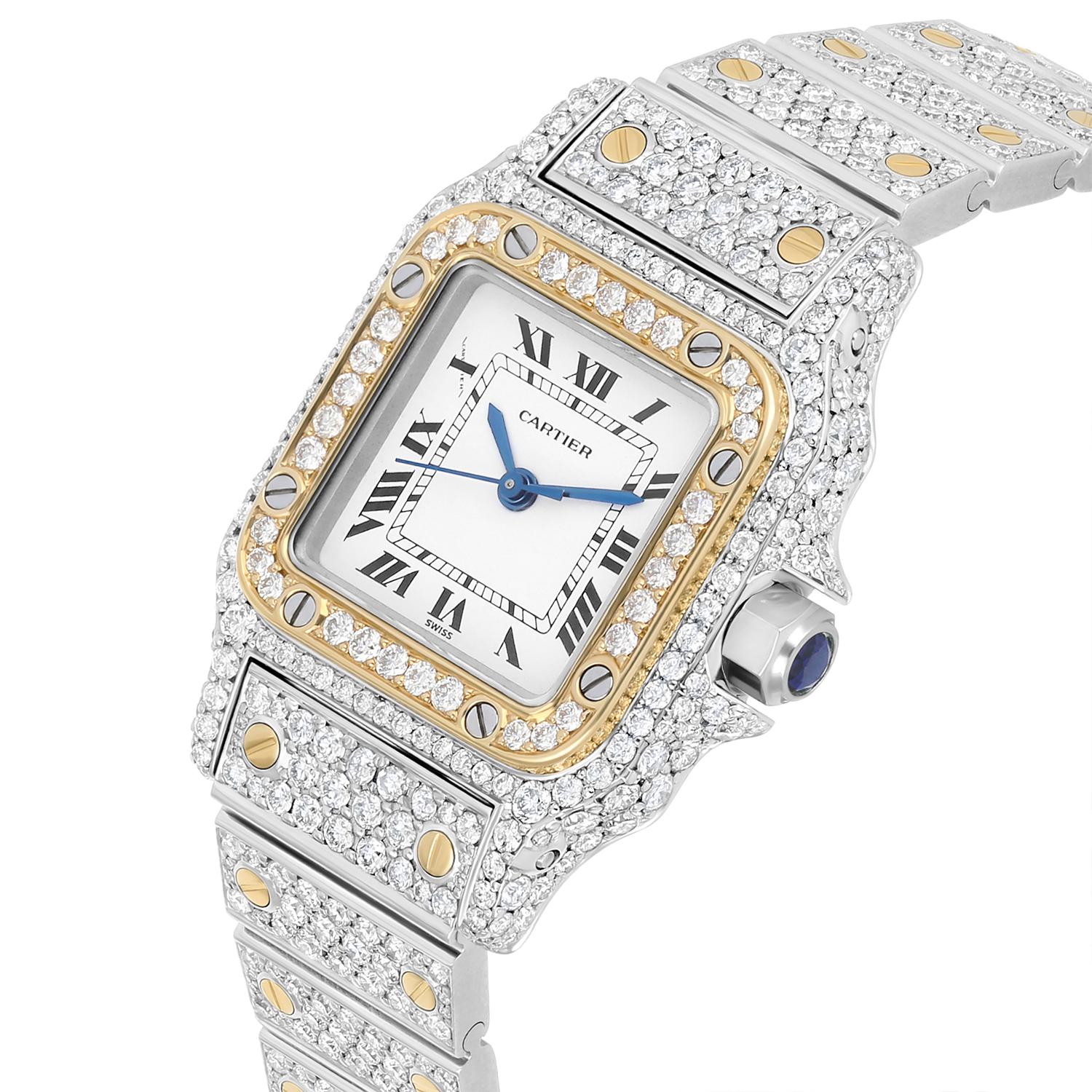 Cartier Santos Edelstahl & 18K Gelbgold Automatik-Damenuhr im Angebot 3