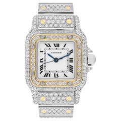 Montre automatique pour dames Cartier Santos en acier inoxydable et or jaune 18 carats