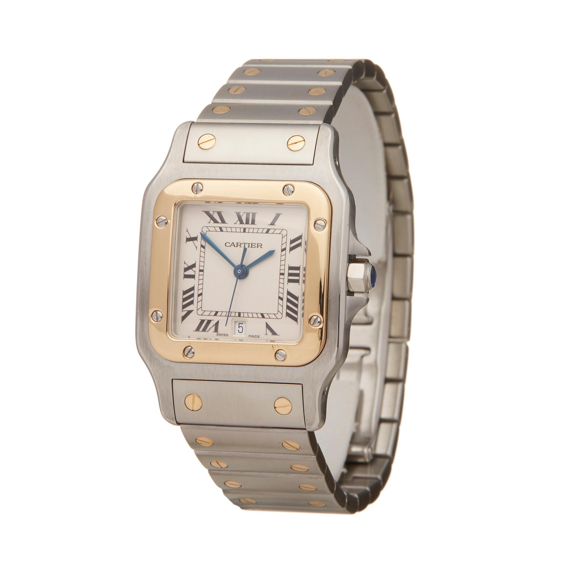 Ref: W6078
Manufacturer: Cartier
Model: Santos 
Model Ref: 1566
Age: Circa 2000's
Gender: Ladies
Complete With: Presentation Box
Dial: White Roman 
Glass: Sapphire Crystal
Movement: Quartz
Water Resistance: To Manufacturers Specifications
Case: