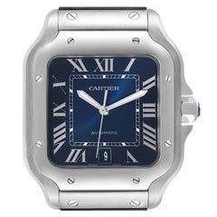Cartier Santos Montre pour homme à cadran bleu en acier inoxydable avec carte boîte WSSA0030