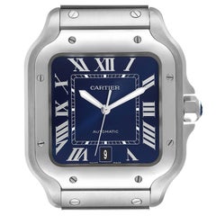 Cartier Santos Montre pour homme à cadran bleu en acier inoxydable avec carte boîte WSSA0030