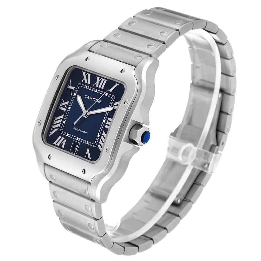Cartier Santos Edelstahl-Herrenuhr mit blauem Zifferblatt WSSA0030, ungetragen im Angebot 1