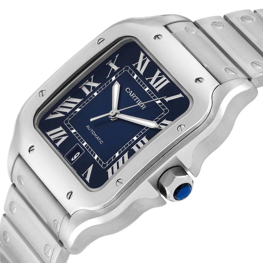 Cartier Santos Edelstahl-Herrenuhr mit blauem Zifferblatt WSSA0030, ungetragen im Angebot 2