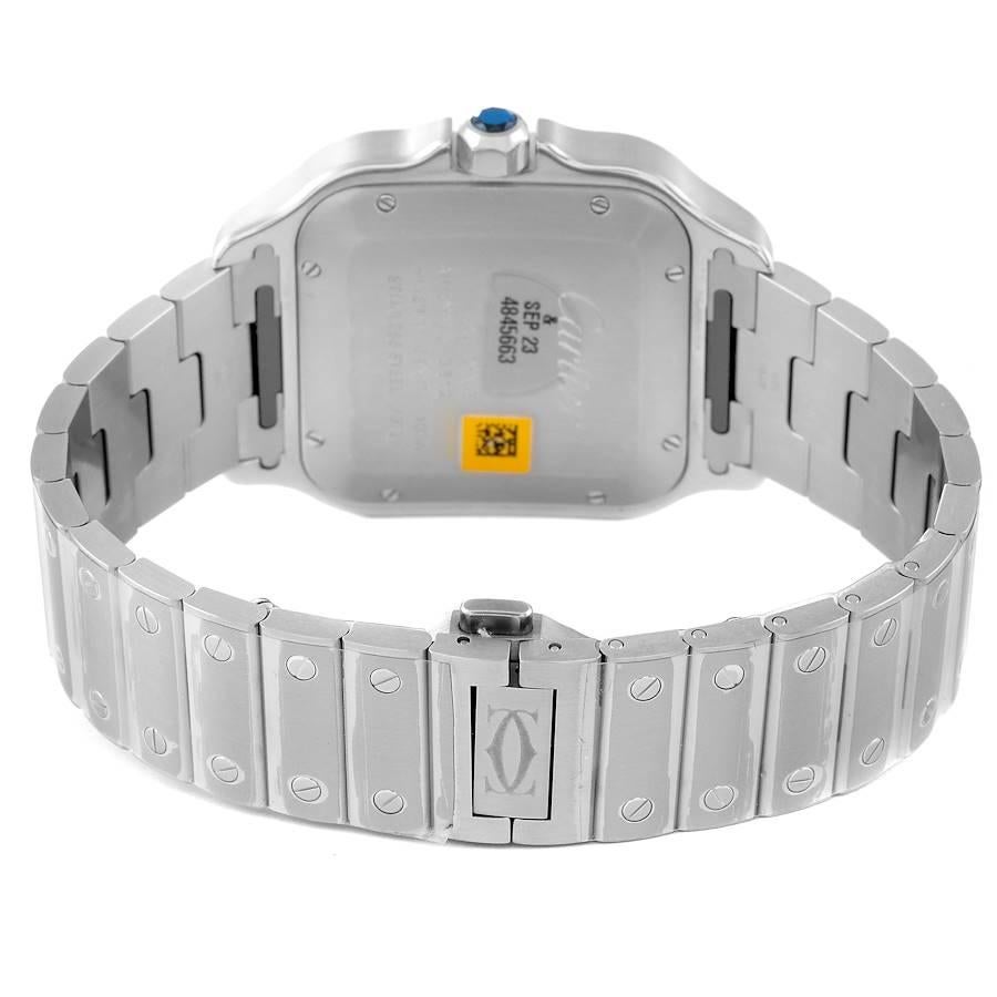 Cartier Santos Edelstahl-Herrenuhr mit blauem Zifferblatt WSSA0030, ungetragen im Angebot 4