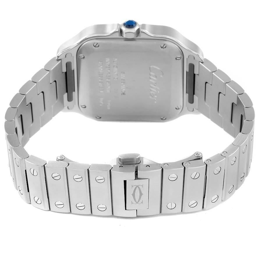 Men's Cartier Santos Stainless Steel Diamond Blue Dial Mens Watch W4SA0006 Box Card For Sale