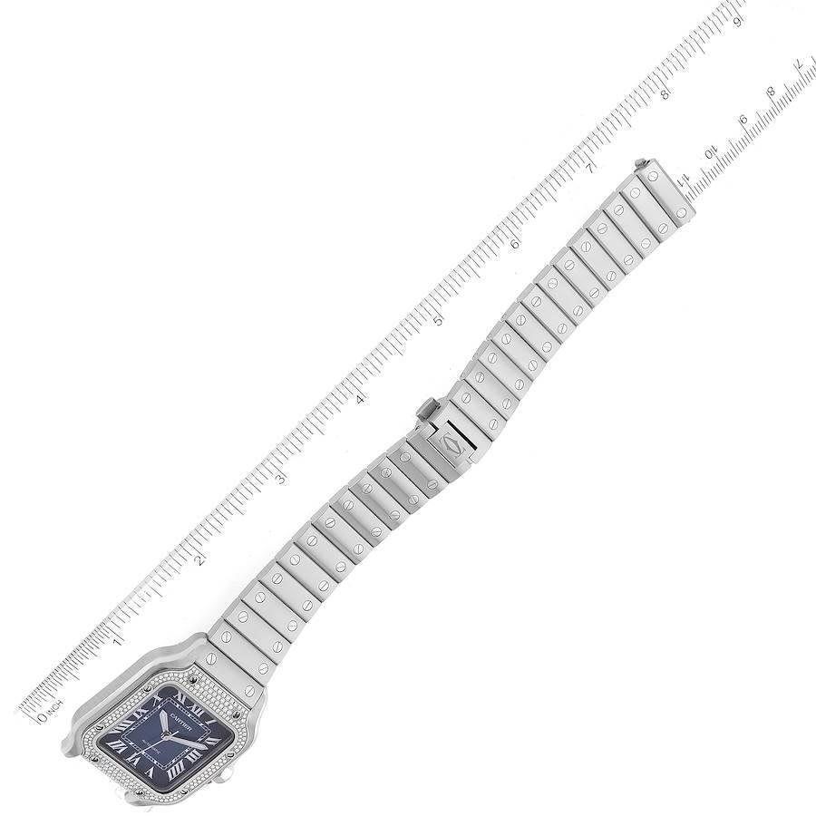 Cartier Santos Stainless Steel Diamond Blue Dial Mens Watch W4SA0006 Box Card en vente 2