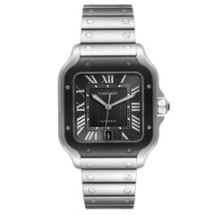 Cartier Santos Stainless Steel Grey Dial Mens Watch WSSA0037 Box Card