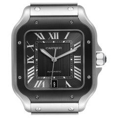 Cartier Santos Stainless Steel Grey Dial Mens Watch WSSA0037 Box Card