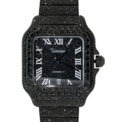 Cartier Santos Stainless Steel PVD All Black Diamonds Pave Watch