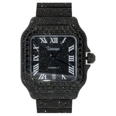 Cartier Santos Stainless Steel PVD All Black Diamonds Pave Watch