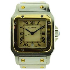 Retro Cartier Santos Steel and 18 Karat Gold Quartz Watch with Original Bracelet