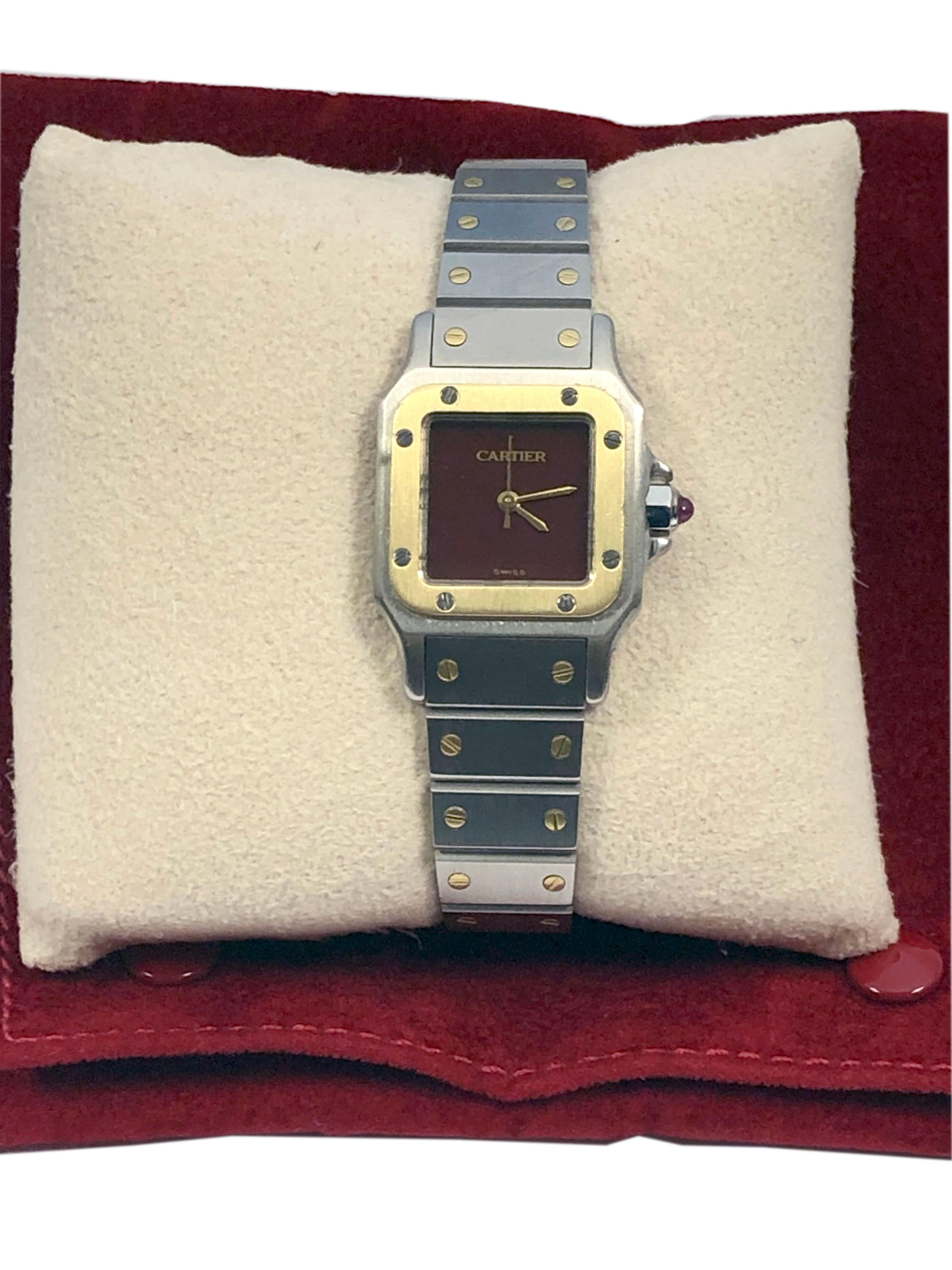 Cartier Santos Montre-bracelet pour femme avec cadran automatique bordeaux 18 carats Pour femmes 