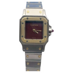 Cartier Santos Steel and 18k Automatic Burgundy Dial Ladies Wrist Watch