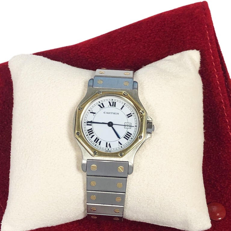 Cartier Santos Steel and Yellow Gold Mid Size Quartz Wristwatch at 1stDibs