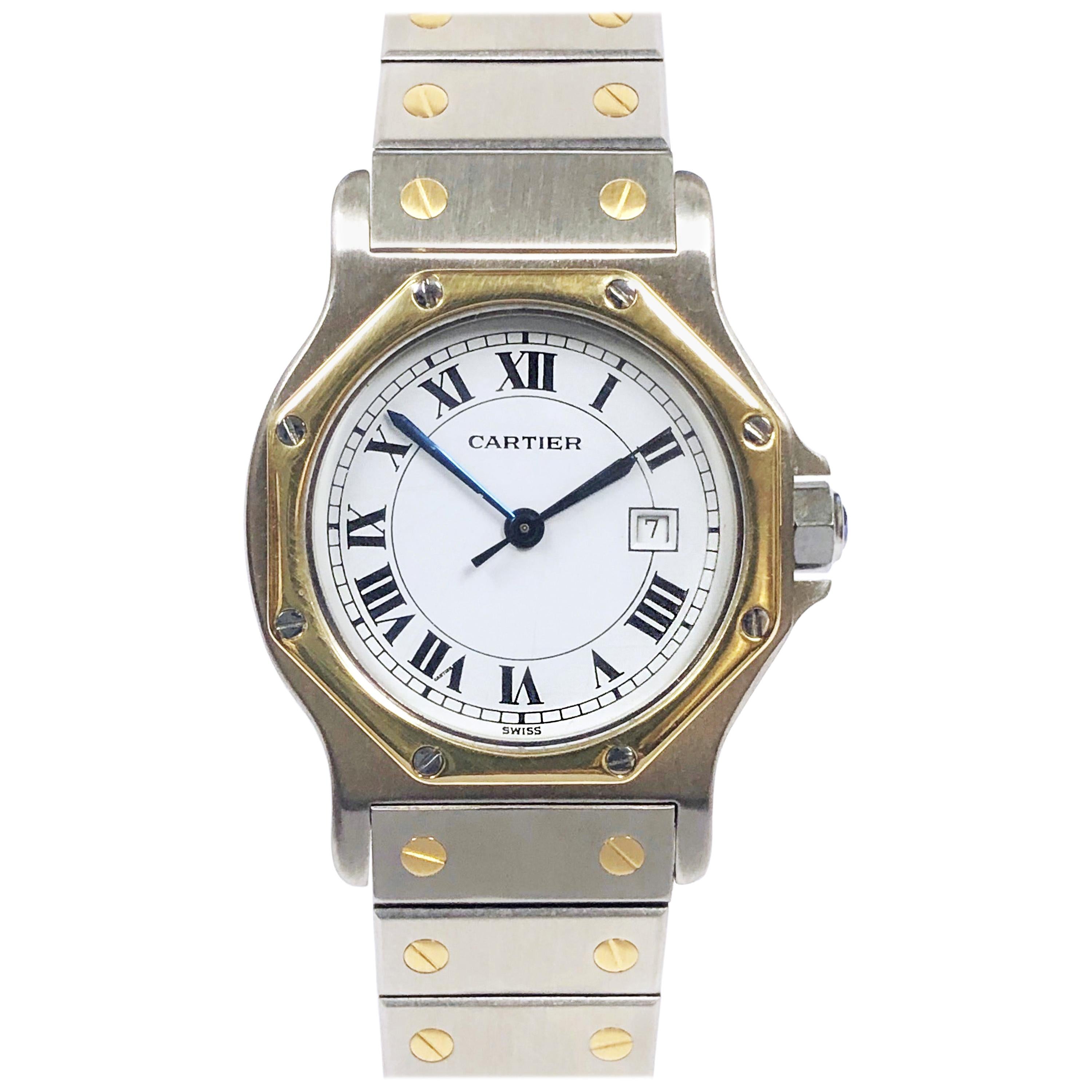 Cartier Santos Steel and Yellow Gold Mid Size Quartz Wristwatch