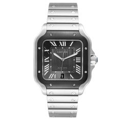 Cartier Santos Steel DLC Grey Dial Mens Watch WSSA0037 Box Card