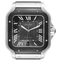 Cartier Santos Steel DLC Grey Dial Mens Watch WSSA0037 Box Card