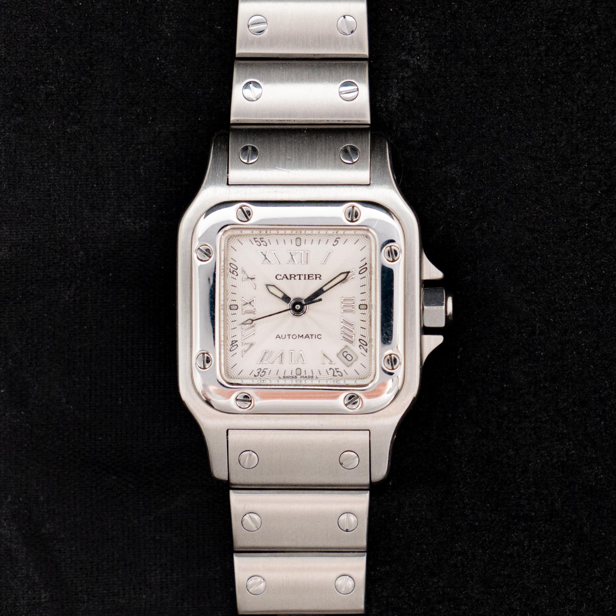 Cartier Santos Steel Galbée Silver Dial Roman Indexes 2423 Automatic Watch, 2000 In Good Condition For Sale In Central & Western District, HK